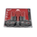Packaging of Milwaukee M12 Red Lithium XC 3.0 batteries on a white background