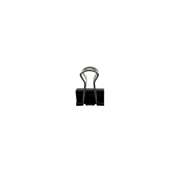 Black paper clip on a white background