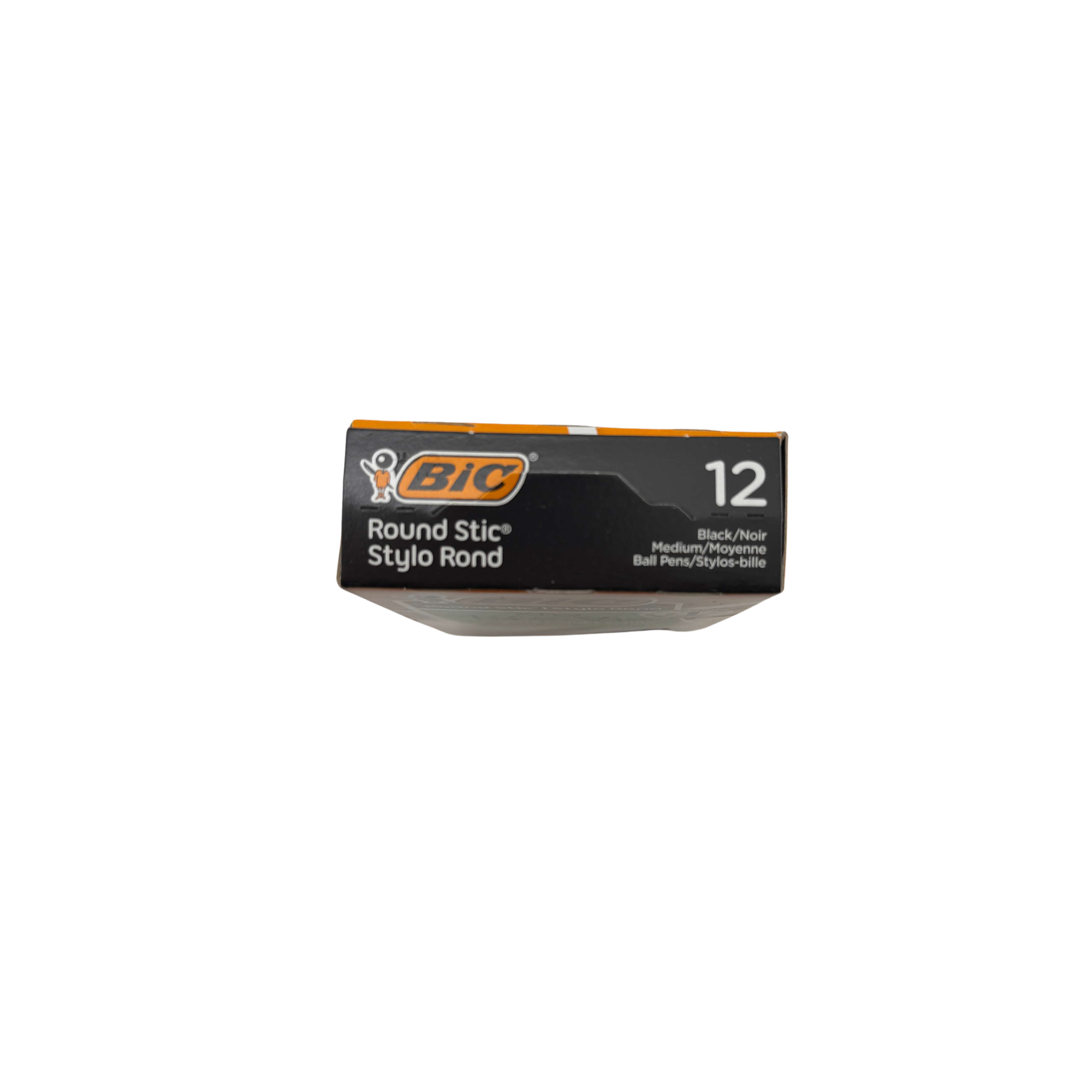 Box of BIC Round Stic stylos on a white background