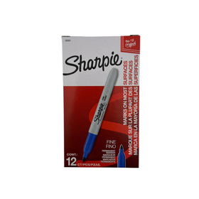 Box of Sharpie fine permanent markers with a red and white design.