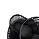 Black mesh desk organizer with round compartments on a white background