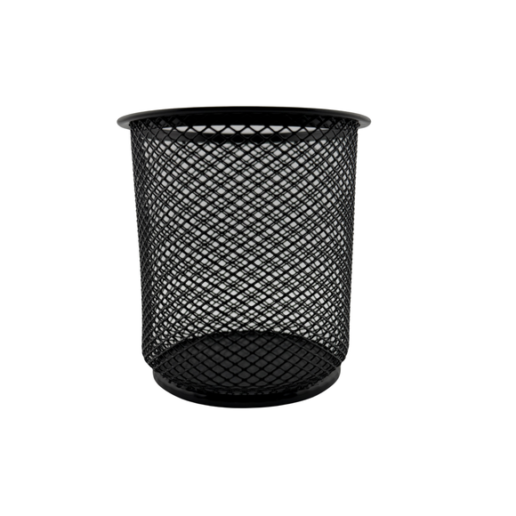 Black mesh bin on a white background