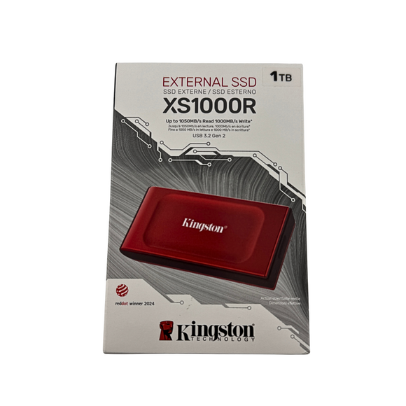 Kingston XS1000R external SSD packaging on a white background