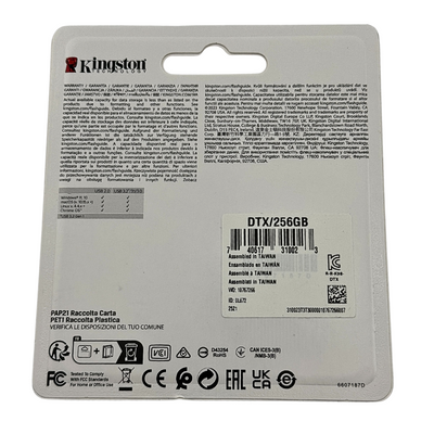 Kingston flash drive packaging with text and barcodes on a white background