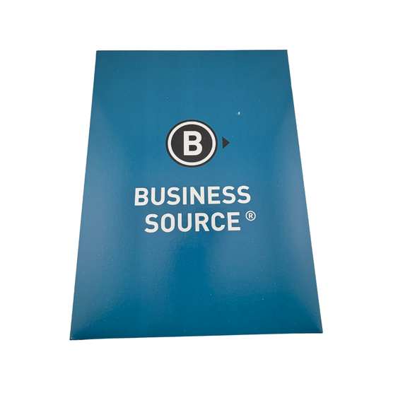 Blue folder with 'Business Source' logo on a white background