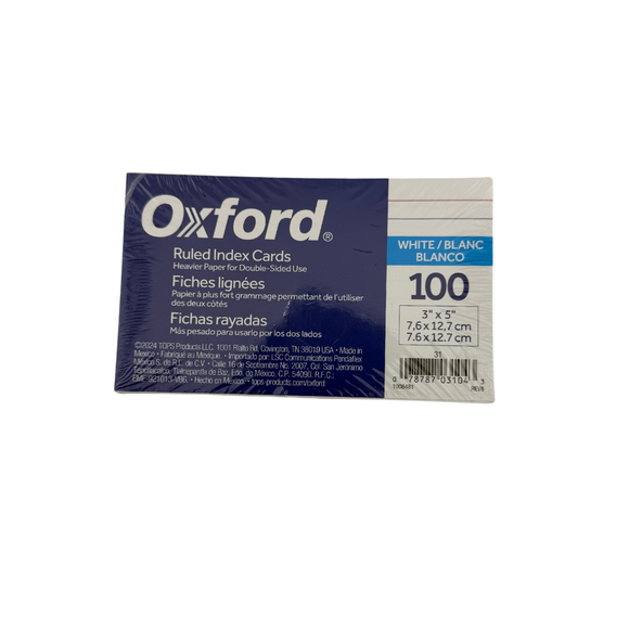 Pack of Oxford ruled index cards on a white background