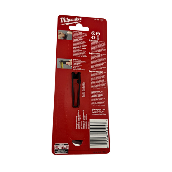 Red Milwaukee tool packaging with product details on a white background