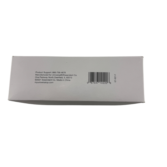 Back view of a gray box with text and a barcode on a white background