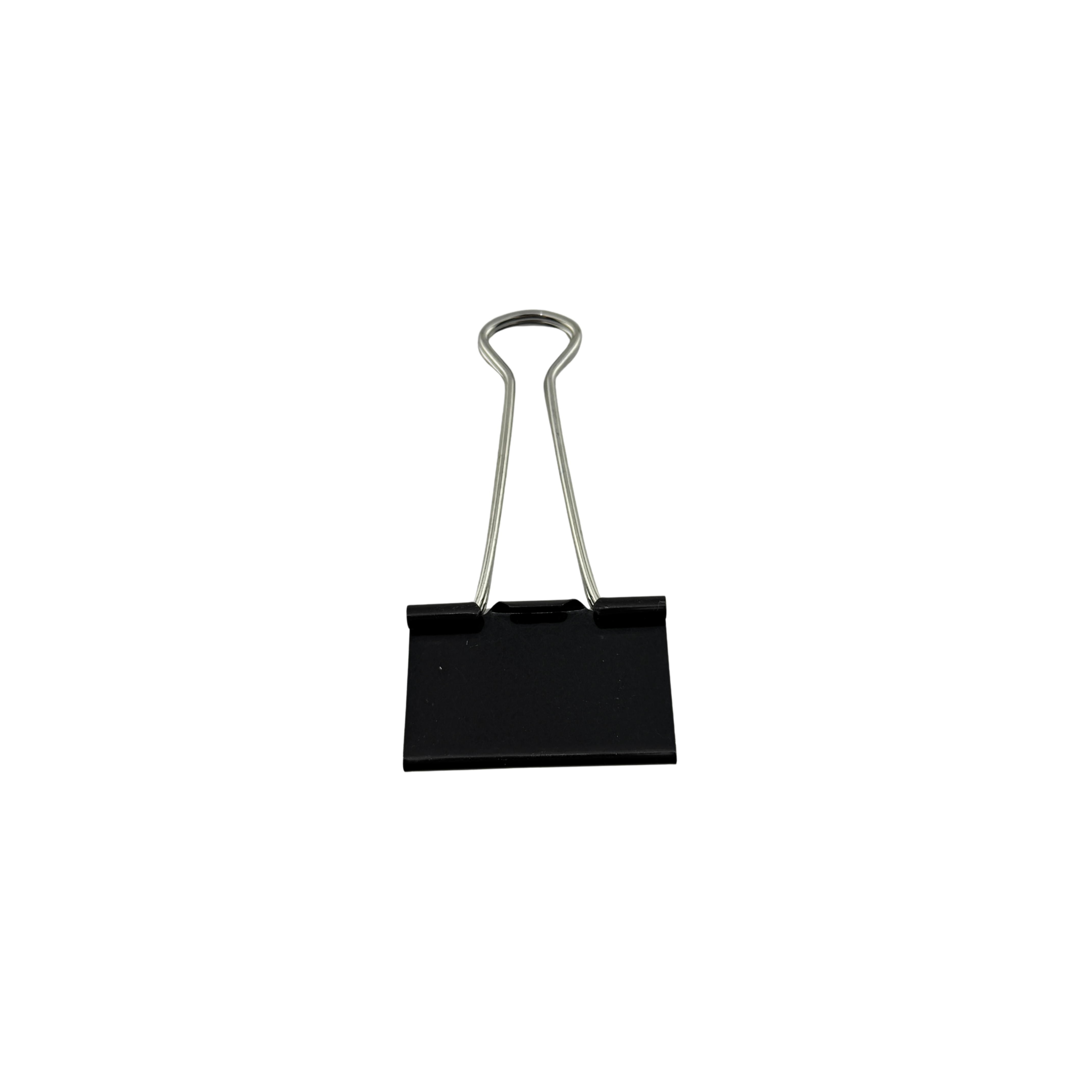 Black paper clip on a white background