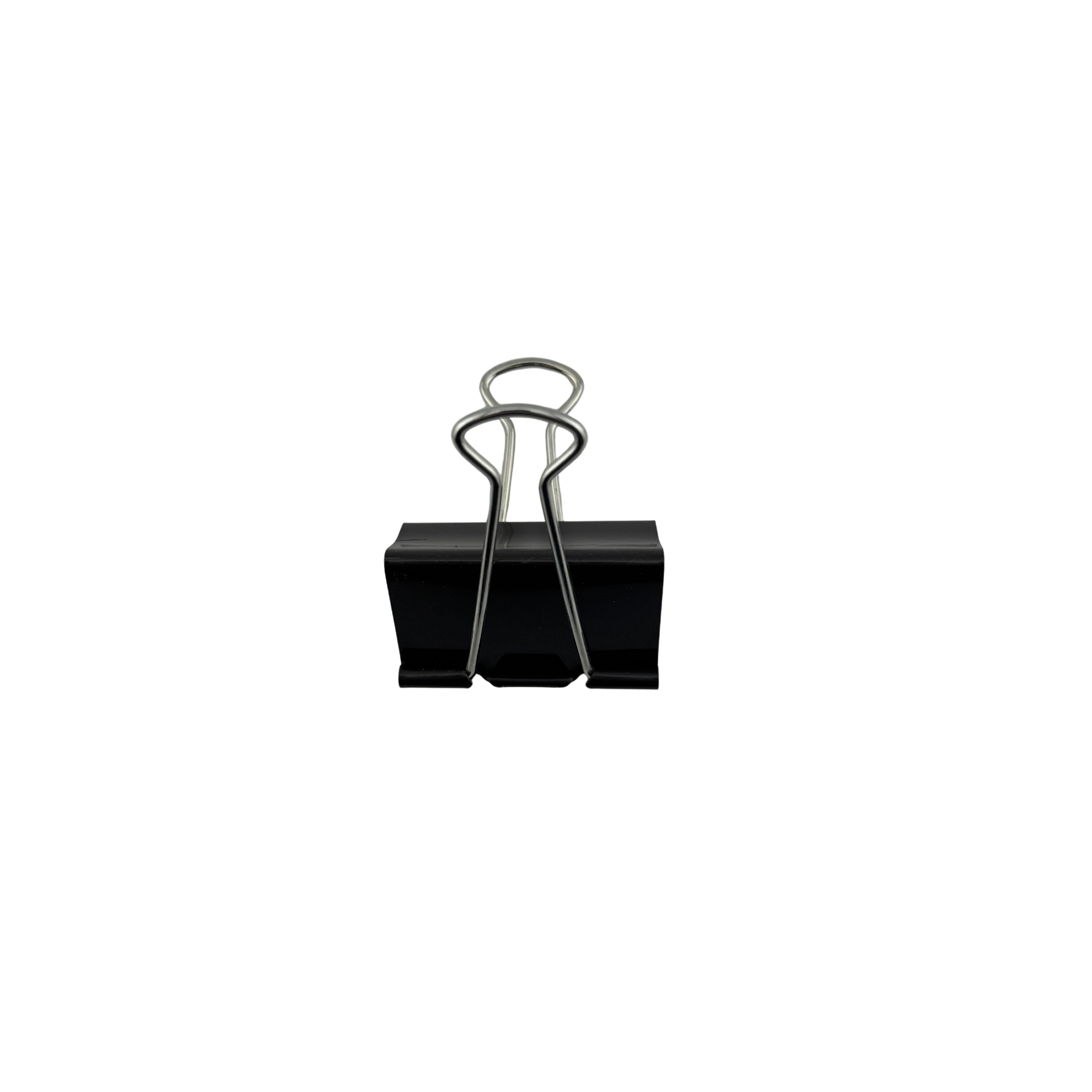 Black paper clip on a white background