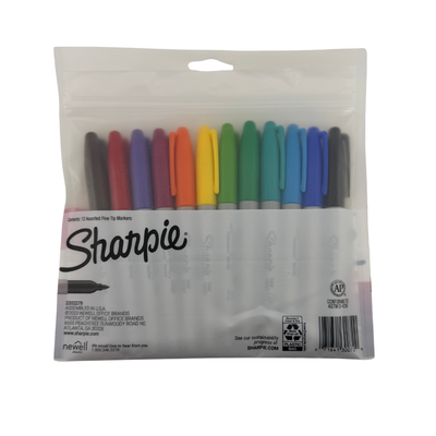 Pack of Sharpie colored fine tip markers in various colors on a white background