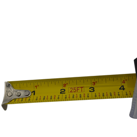 Yellow measuring tape with black numbers on a white background