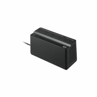 Black power strip with multiple outlets on a white background