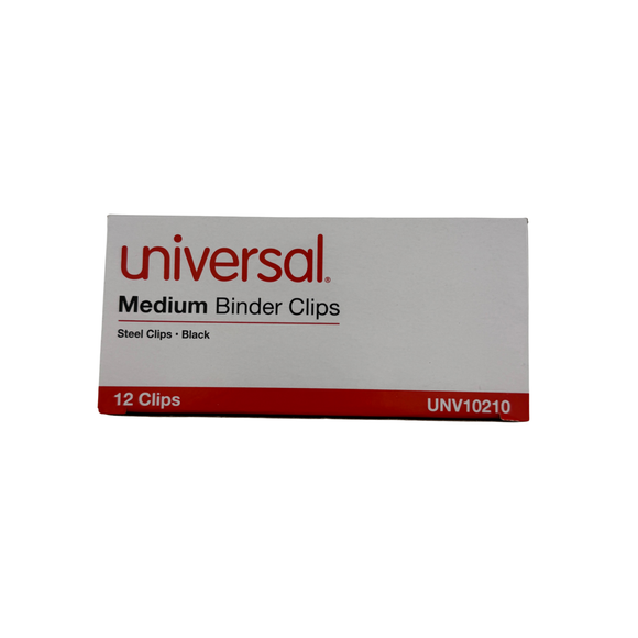 Universal Binder Clips, Medium, Black/Silver, 12/Box, 0.63" Capacity