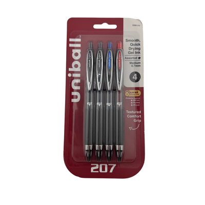 Pack of Uniball 207 pens with red packaging on a white background