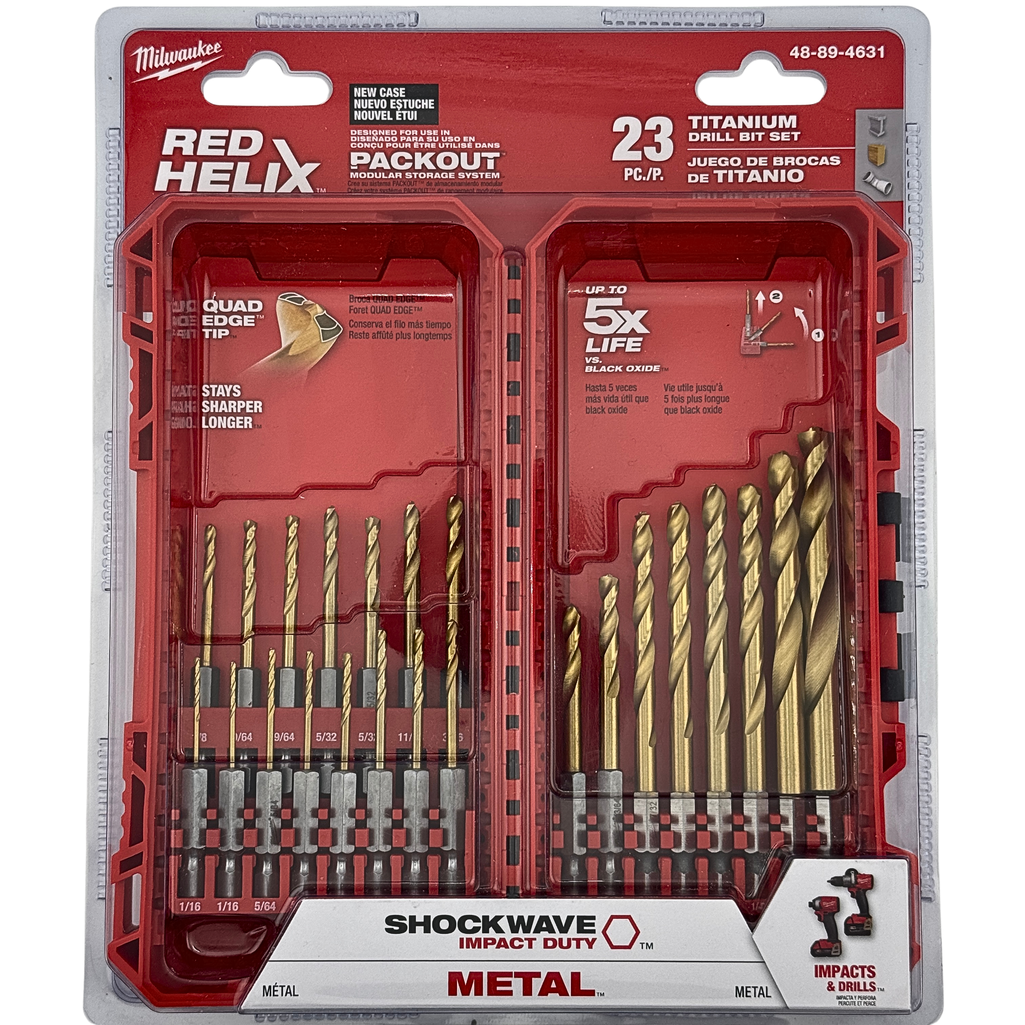 Milwaukee Tool SHOCKWAVE Impact Duty RED HELIX Titanium Coated Drill Bit Set - 23 PC - 48-89-4631