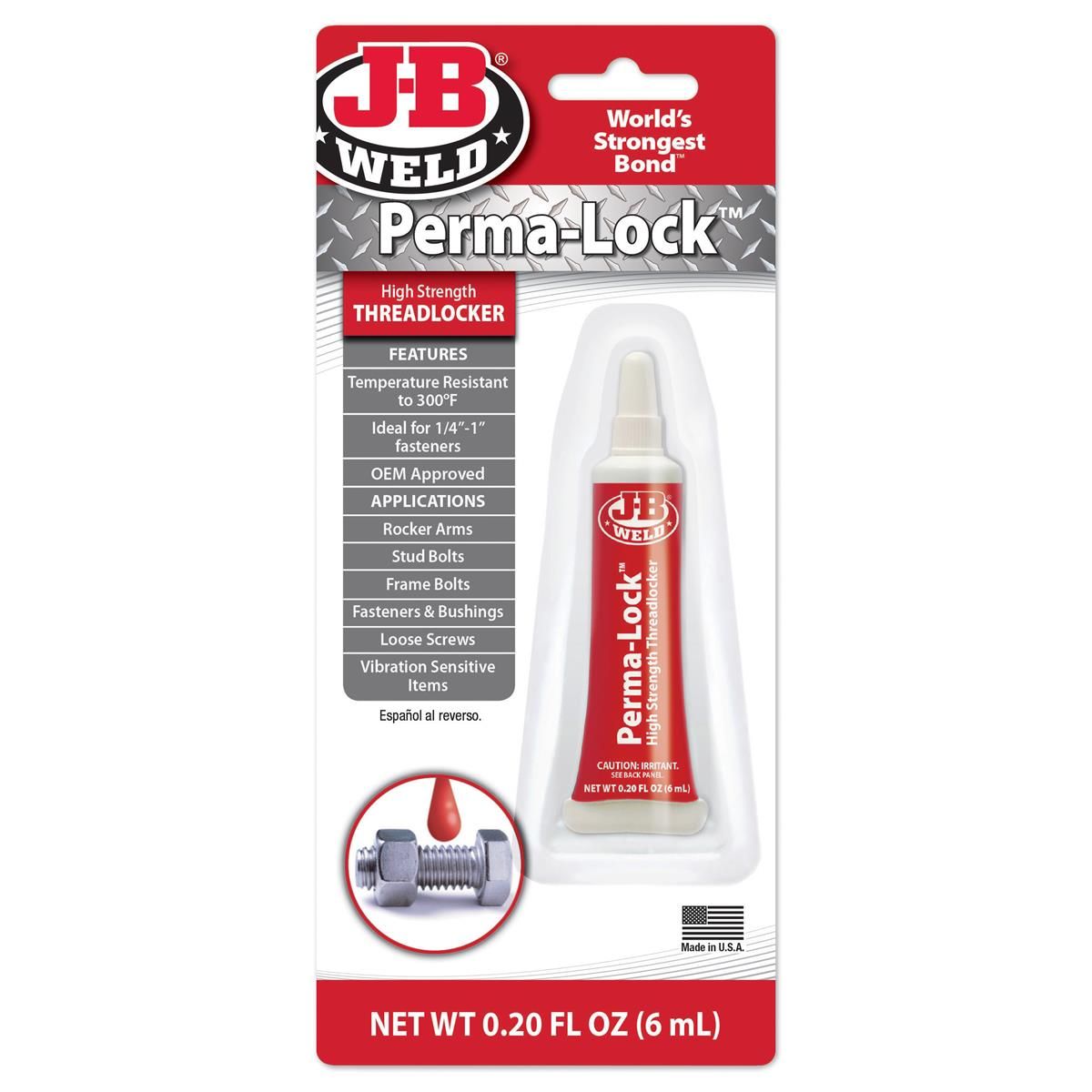 J-B Weld Threadlocker - Perma-Lock High Strength Red 6ml