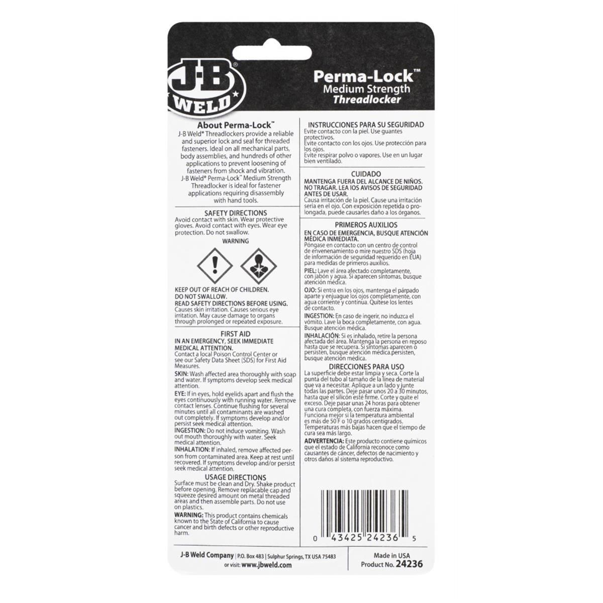 J-B Weld Threadlocker - Perma-Lock Medium Strength Blue 36ml - 0