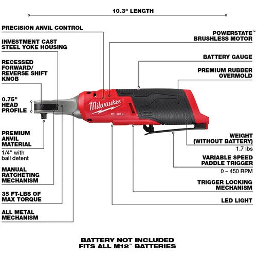 Milwaukee Tool M12 FUEL 1/4" High Speed Ratchet