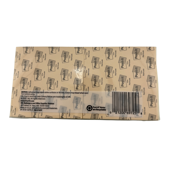Package of Post-it notes with a visible brand logo and barcode on a white background
