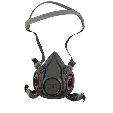 Black half-mask respirator with 3M logo on a white background