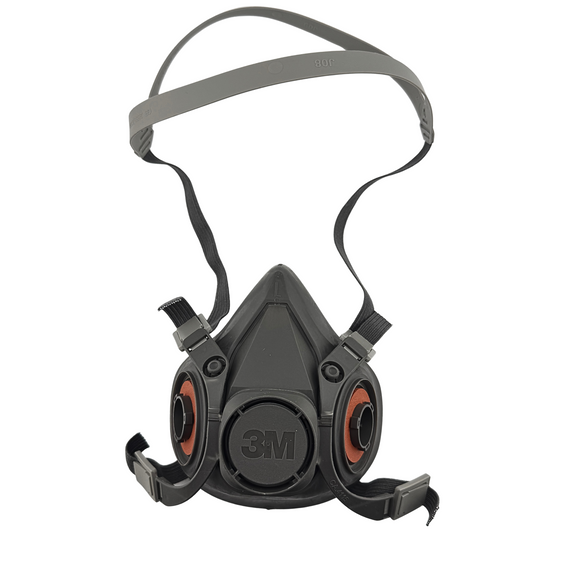 Black half-mask respirator with 3M logo on a white background