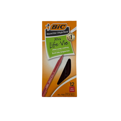 BIC Round Stic pen packaging with a white background