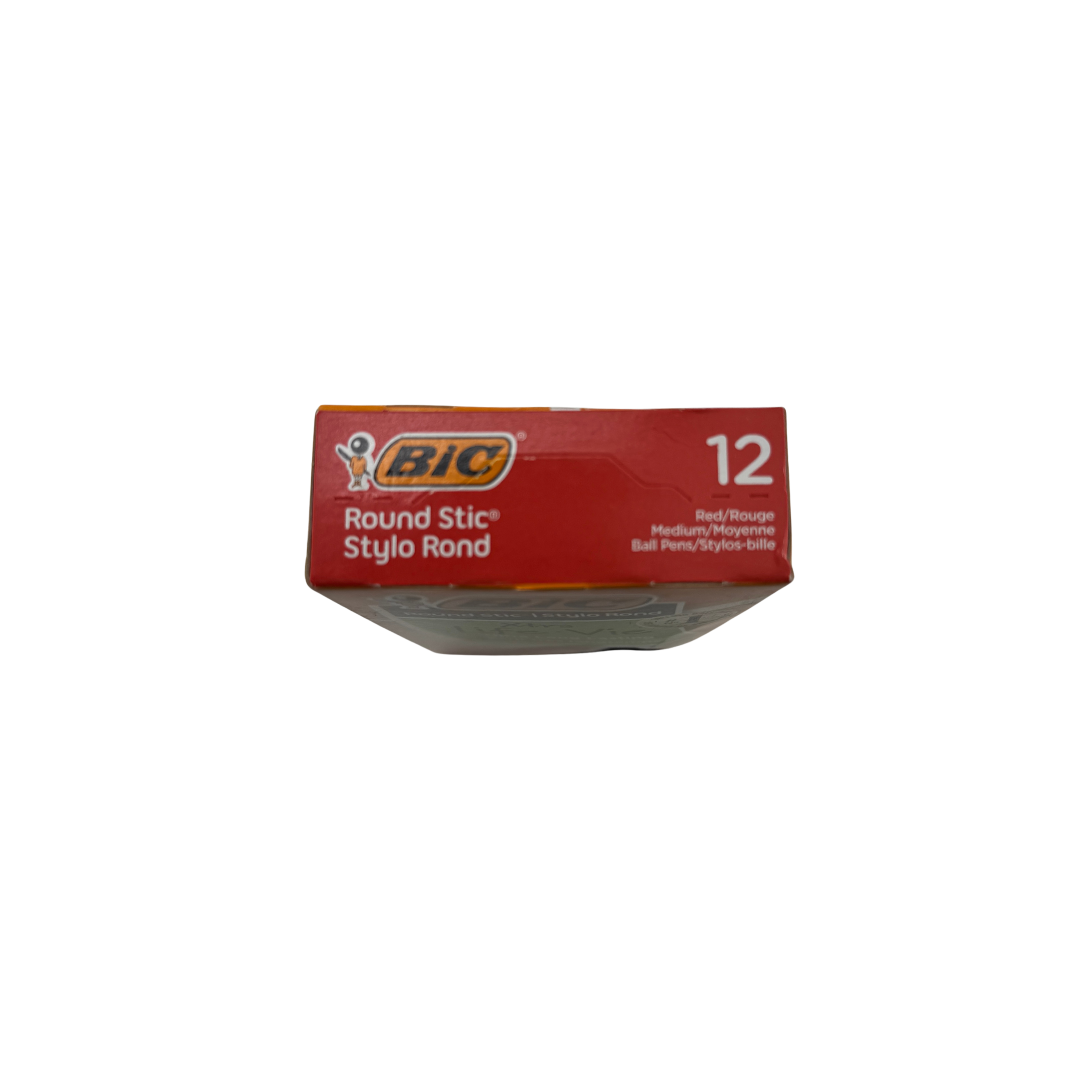 Box of BIC Round Stic stylos on a white background