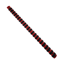 Red and black striped object on a white background