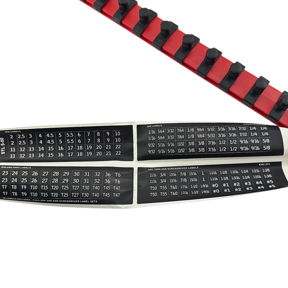 Red and Black Socket Organizer Next to Stickers