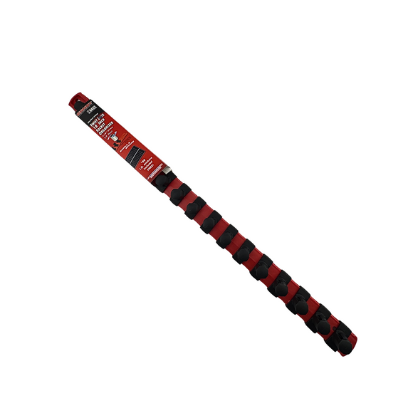 Red and black striped object on a white background