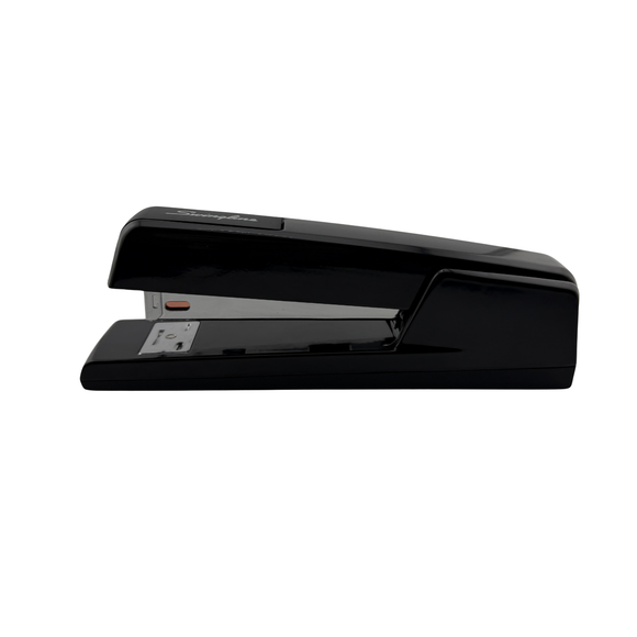 Black stapler on a white background
