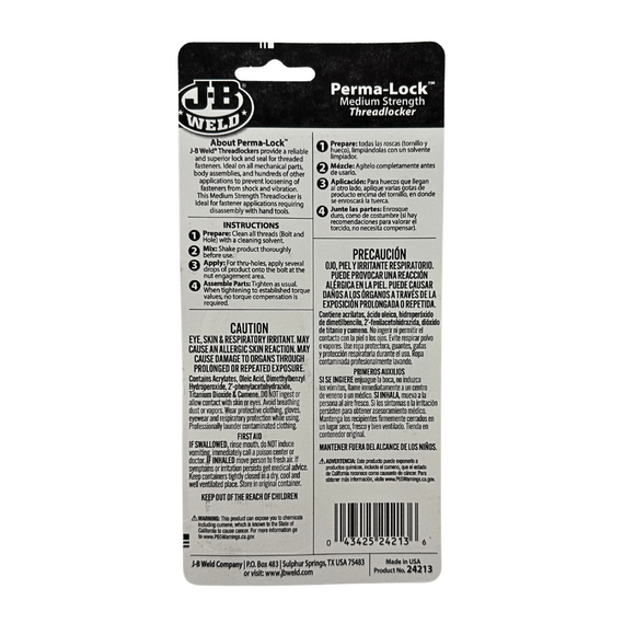 JB Weld Perma-Lock threadlocker packaging with text and branding on a white background