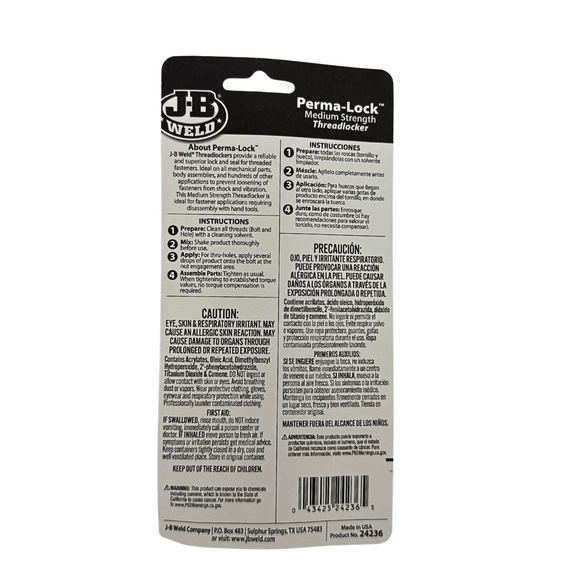 J-B Weld Perma-Lock thread locker packaging on a white background