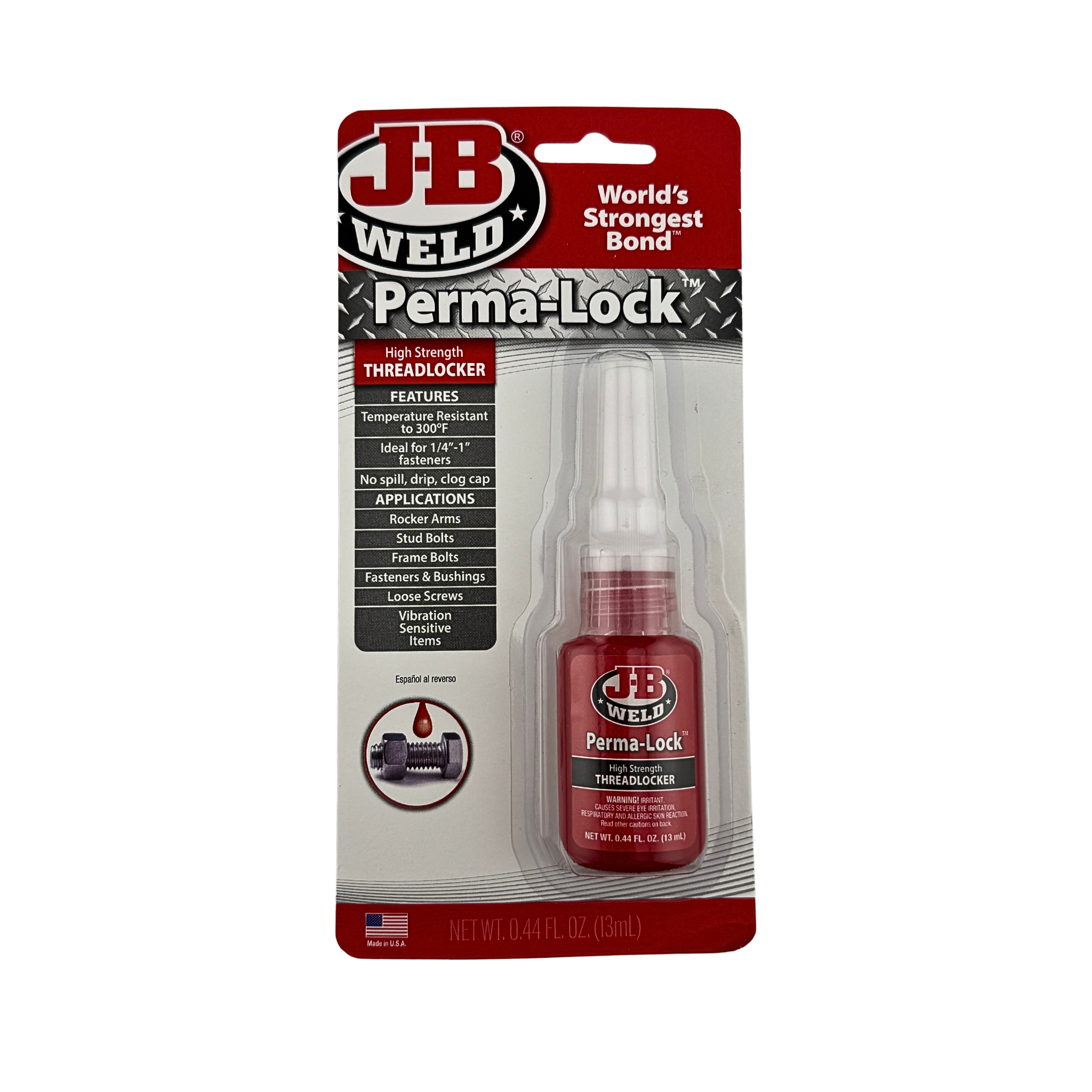 Red J-B Weld Threadlocker on a White Background