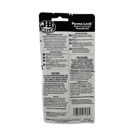 J-B Weld Perma-Lock threadlocker packaging with instructions and safety information on a white background