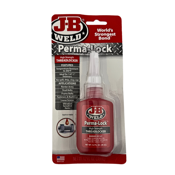 JB Weld Perma-Lock threadlocker packaging on a white background