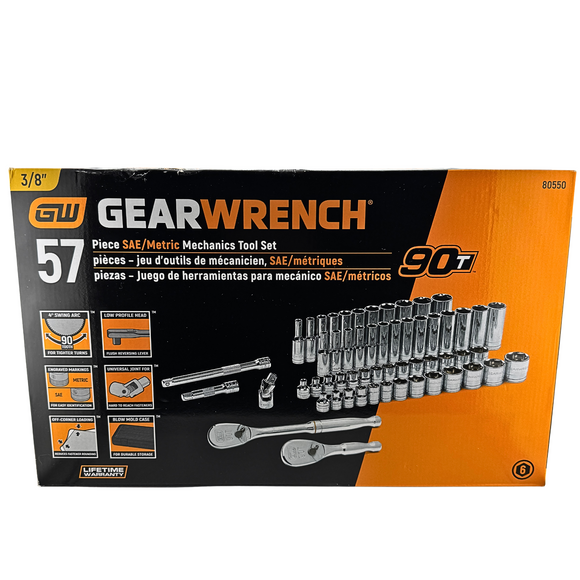 GearWrench tool set packaging with tools displayed on a white background