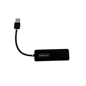 Black USB hub with flexible cable on a white background